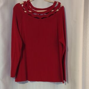 Lane Bryant Red Cut Out Long Sleeve Blouse